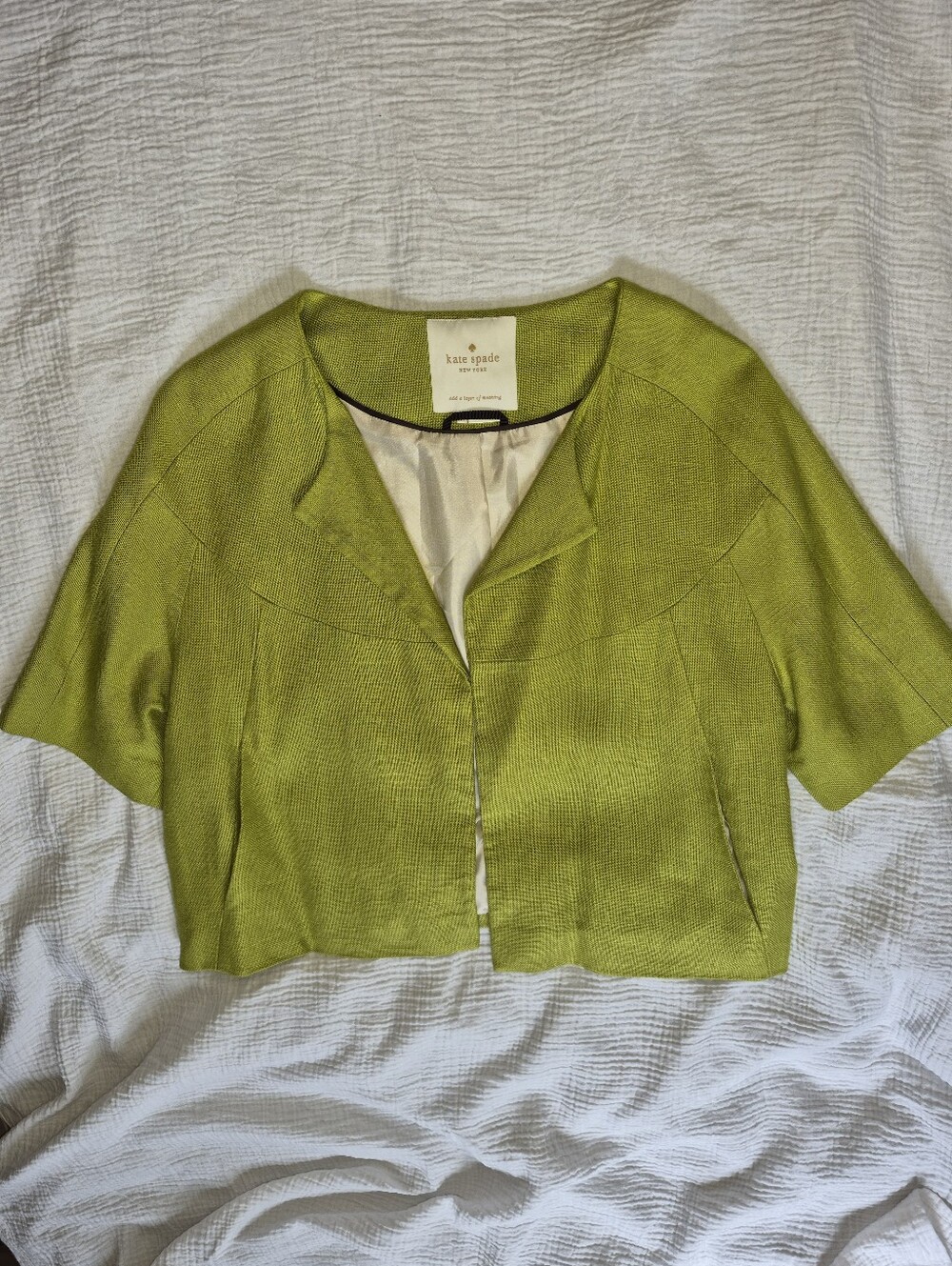 kate spade Micah Cropped Blazer Jacket, Moroccan Green (Lime Green) Size 6, EUC